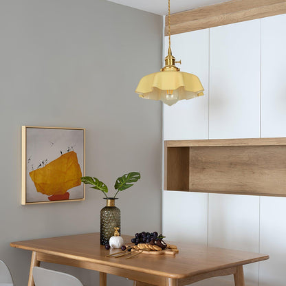 French-Inspired Ruffled Glass Brass Pendant Light 1-Light