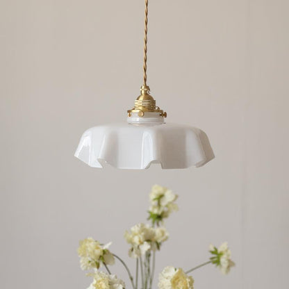 French-Inspired Ruffled Glass Brass Pendant Light 1-Light