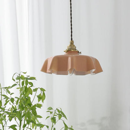 French-Inspired Ruffled Glass Brass Pendant Light 1-Light