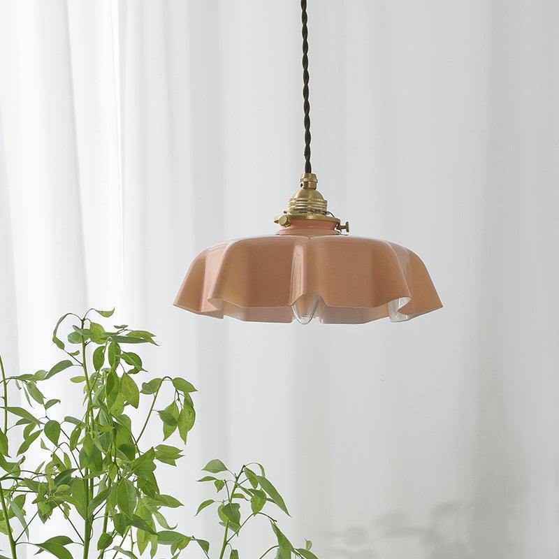 French-Inspired Ruffled Glass Brass Pendant Light 1-Light