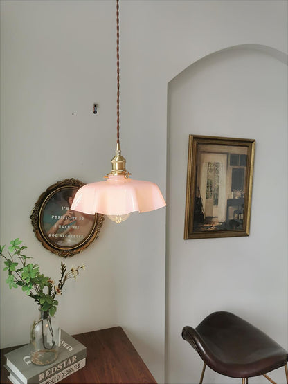 French-Inspired Ruffled Glass Brass Pendant Light 1-Light