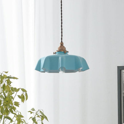 French-Inspired Ruffled Glass Brass Pendant Light 1-Light