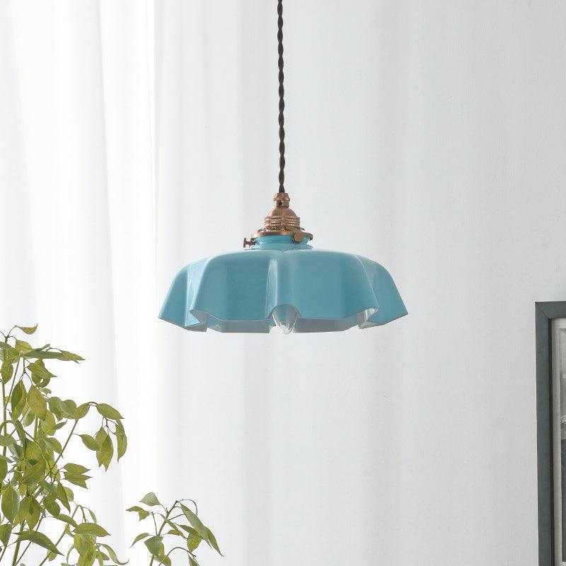 French-Inspired Ruffled Glass Brass Pendant Light 1-Light