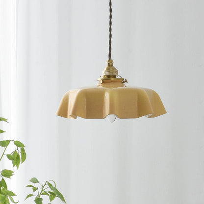 French-Inspired Ruffled Glass Brass Pendant Light 1-Light