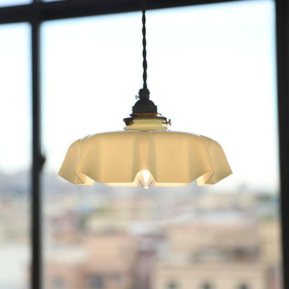 French-Inspired Ruffled Glass Brass Pendant Light 1-Light