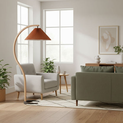 Contemporary Fabric Pleated Shade Floor Lamp 1-Light