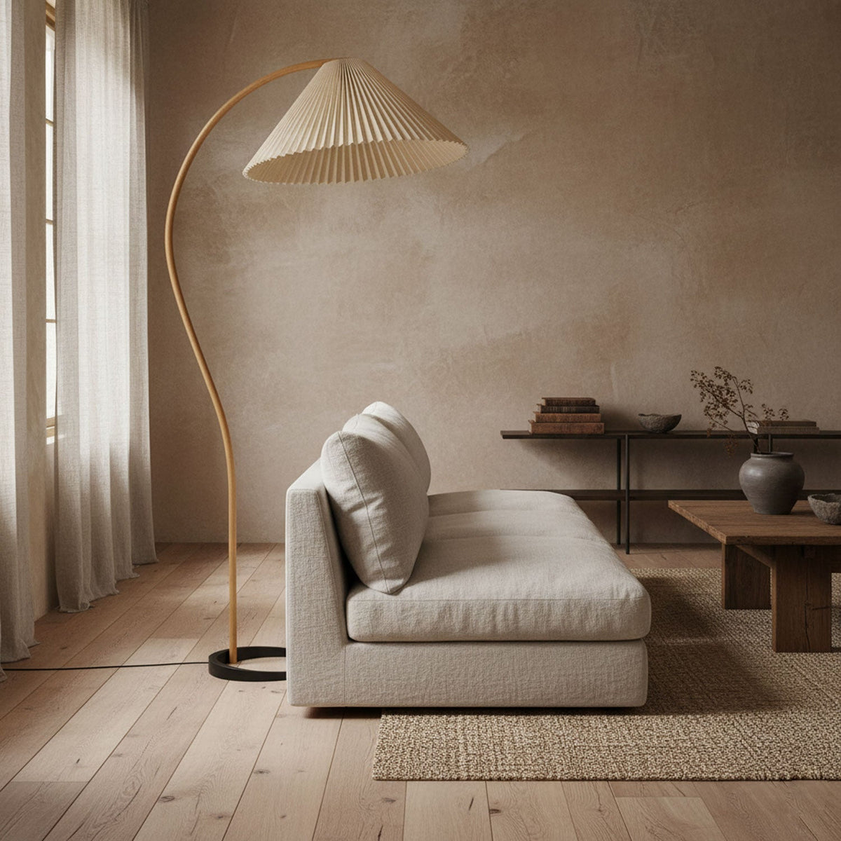 Contemporary Fabric Pleated Shade Floor Lamp 1-Light