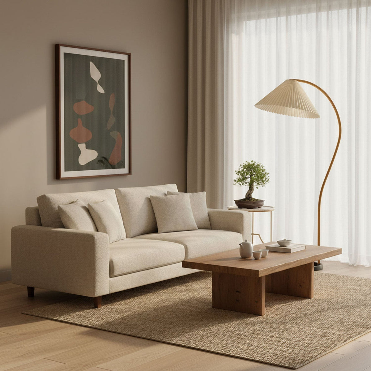 Contemporary Fabric Pleated Shade Floor Lamp 1-Light