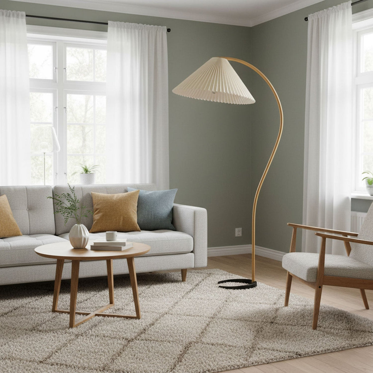 Contemporary Fabric Pleated Shade Floor Lamp 1-Light