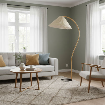 Contemporary Fabric Pleated Shade Floor Lamp 1-Light