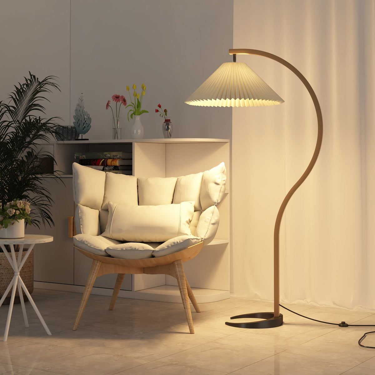 Contemporary Fabric Pleated Shade Floor Lamp 1-Light