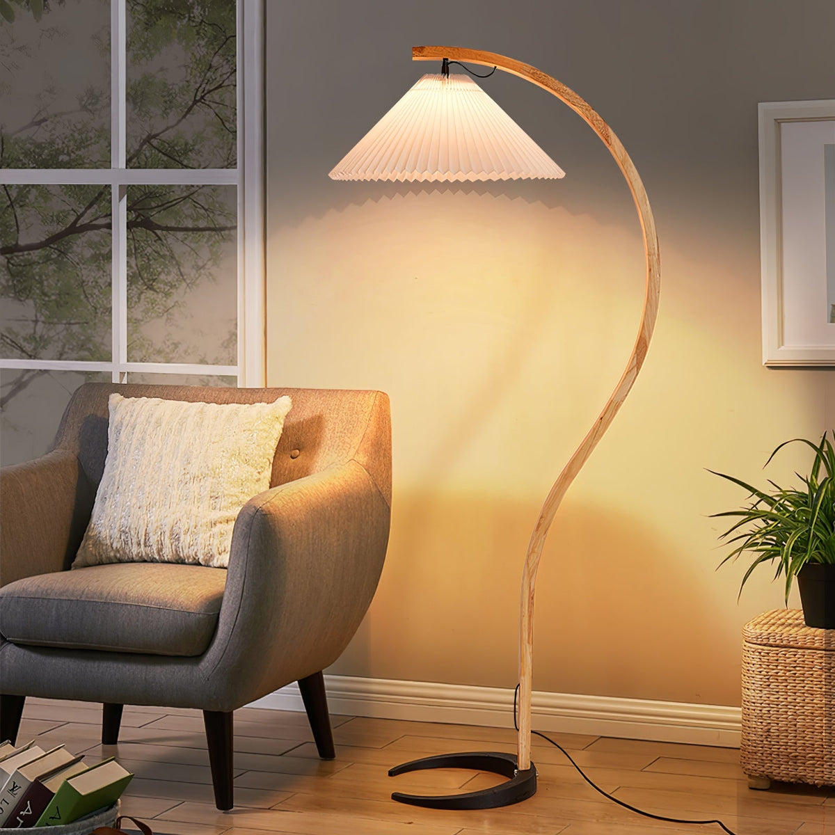 Contemporary Fabric Pleated Shade Floor Lamp 1-Light