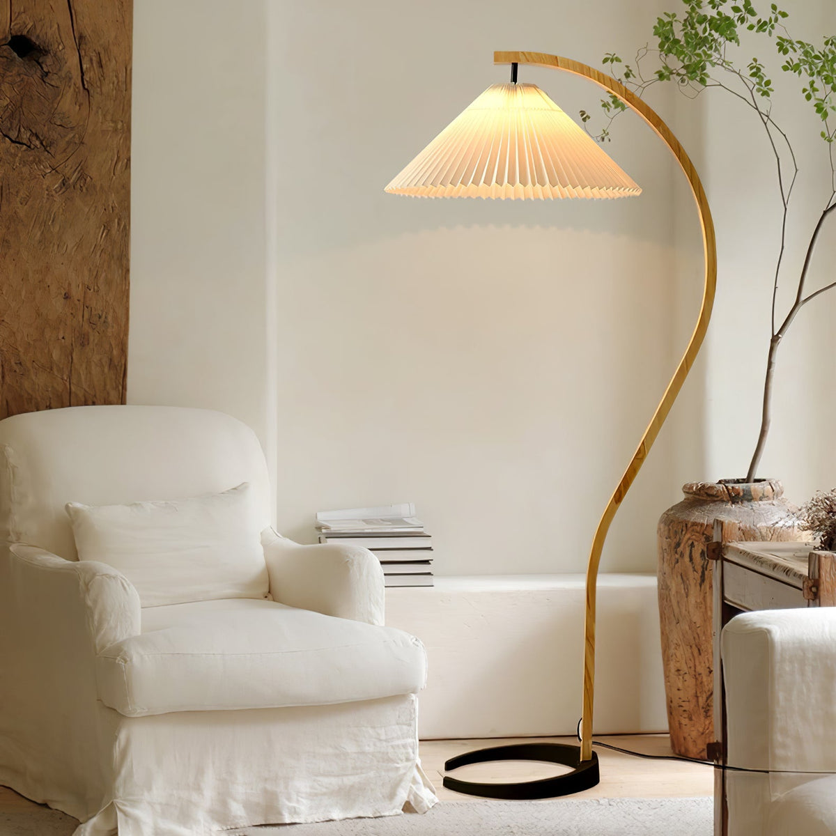 Contemporary Fabric Pleated Shade Floor Lamp 1-Light