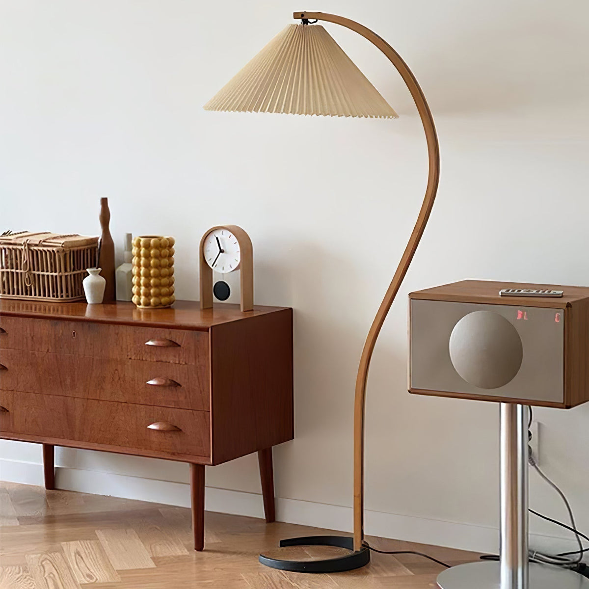 Contemporary Fabric Pleated Shade Floor Lamp 1-Light