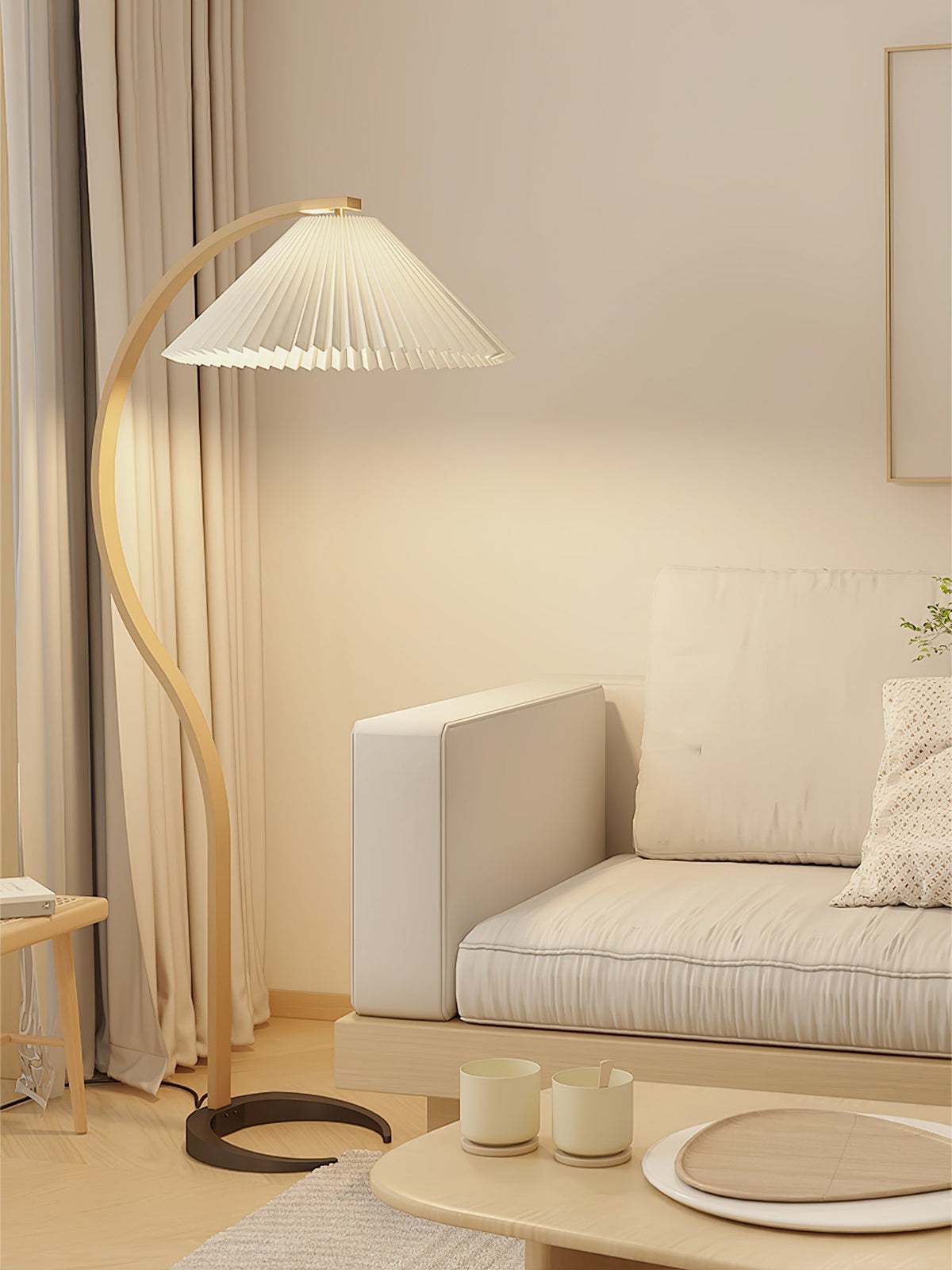 Contemporary Fabric Pleated Shade Floor Lamp 1-Light