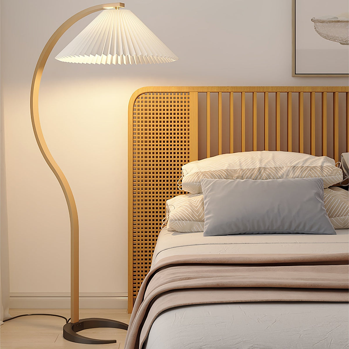 Contemporary Fabric Pleated Shade Floor Lamp 1-Light