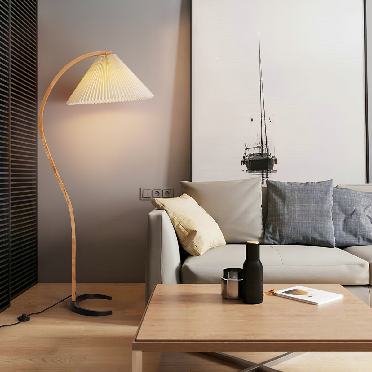 Contemporary Fabric Pleated Shade Floor Lamp 1-Light