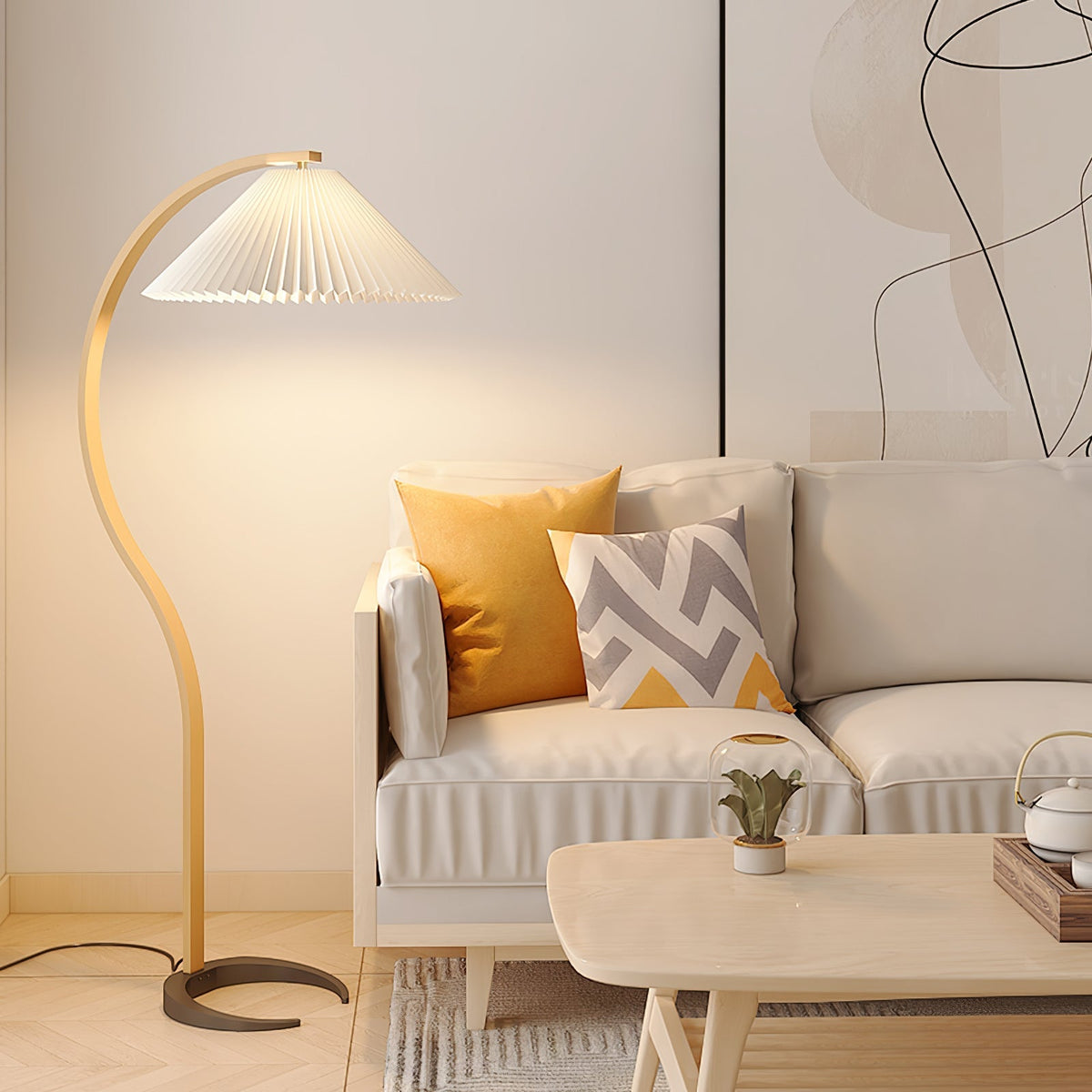 Contemporary Fabric Pleated Shade Floor Lamp 1-Light