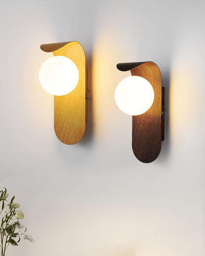 Contemporary Wood Opal Globe Wall Light 1-Light