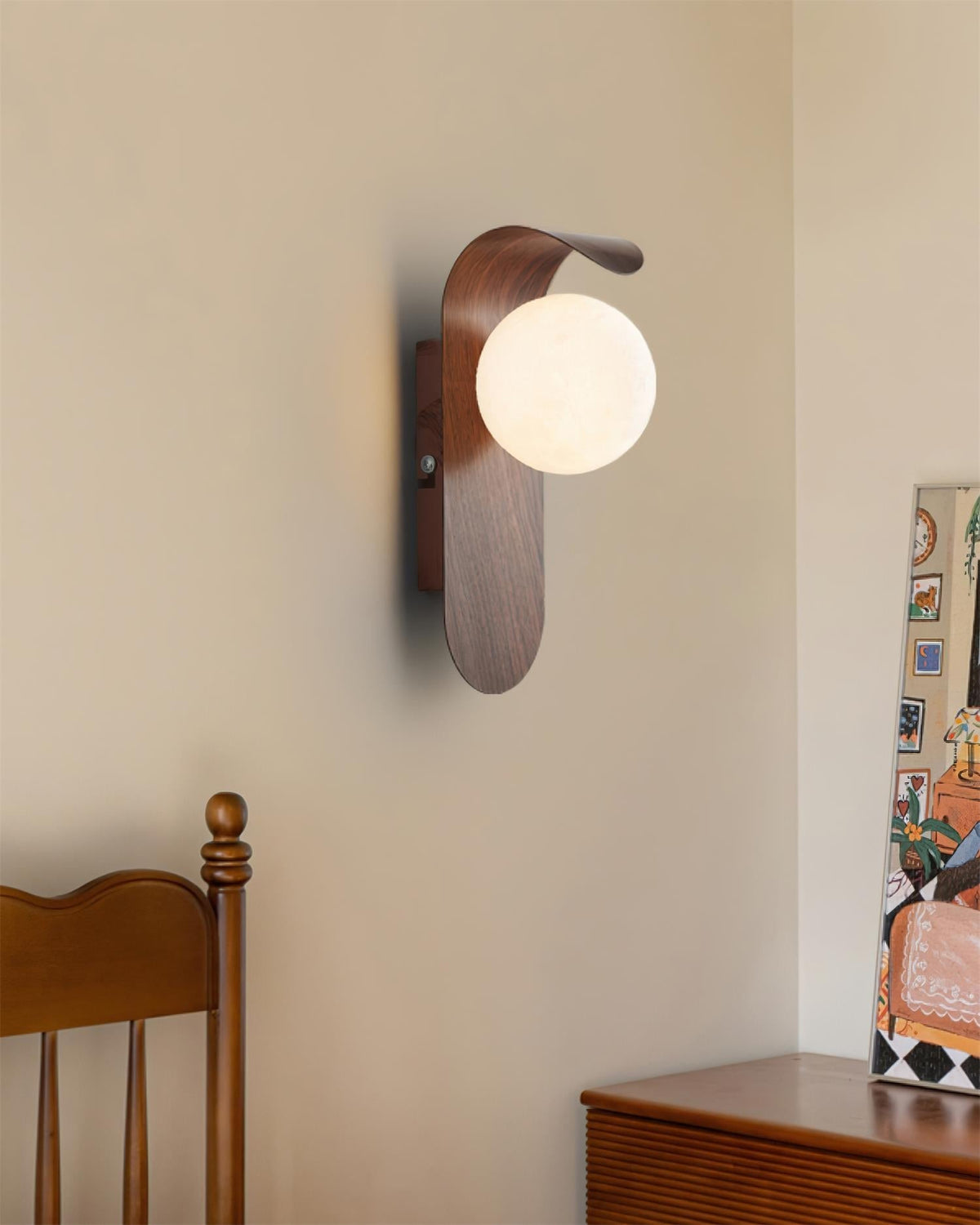 Contemporary Wood Opal Globe Wall Light 1-Light