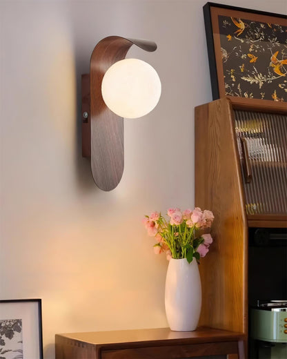 Contemporary Wood Opal Globe Wall Light 1-Light