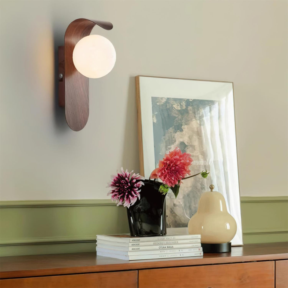 Contemporary Wood Opal Globe Wall Light 1-Light