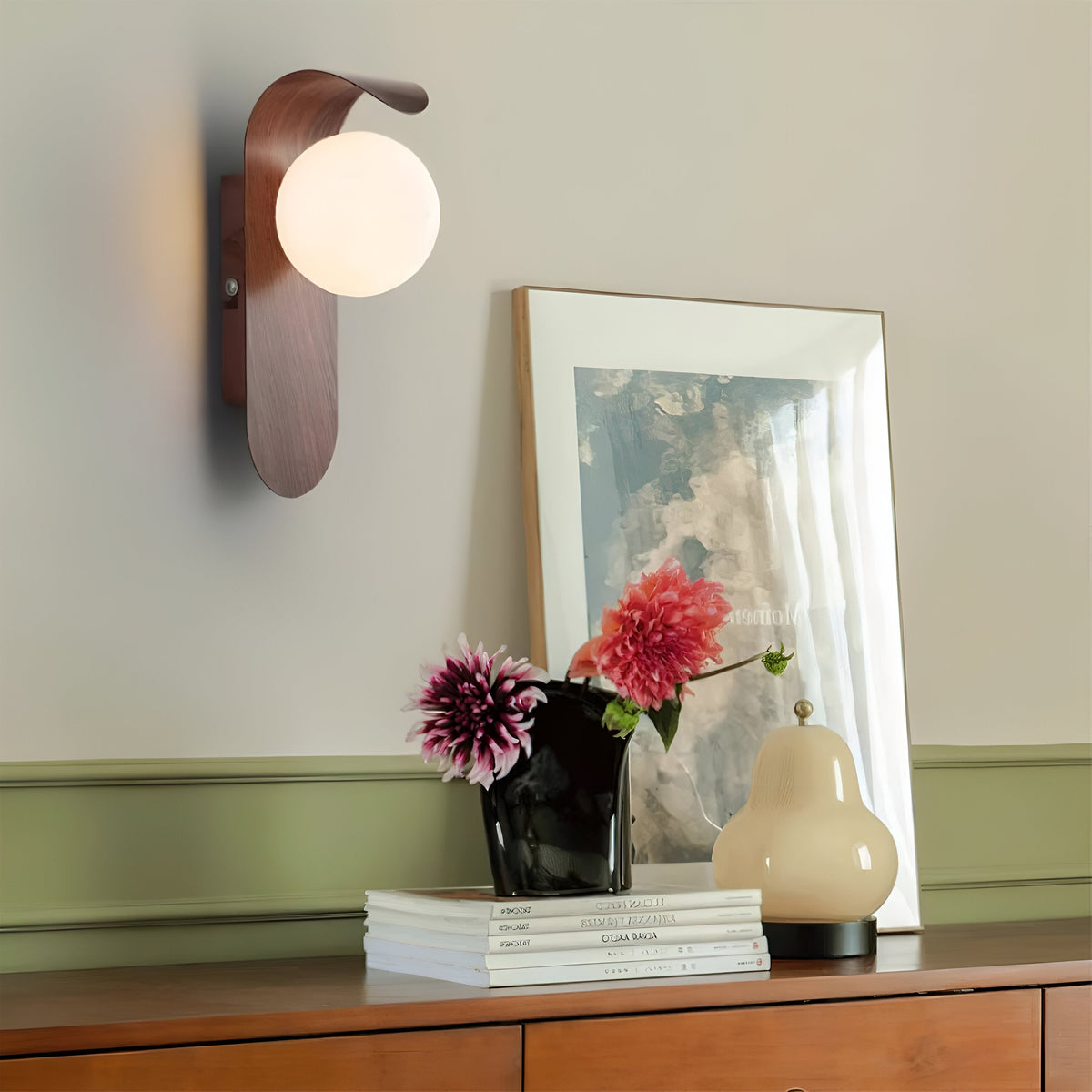 Scandinavian Wood Globe Wall Sconce LED 1-Light