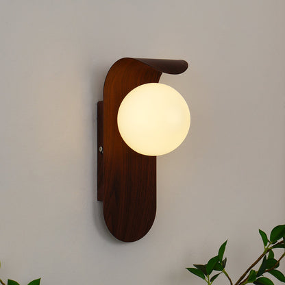Contemporary Wood Opal Globe Wall Light 1-Light