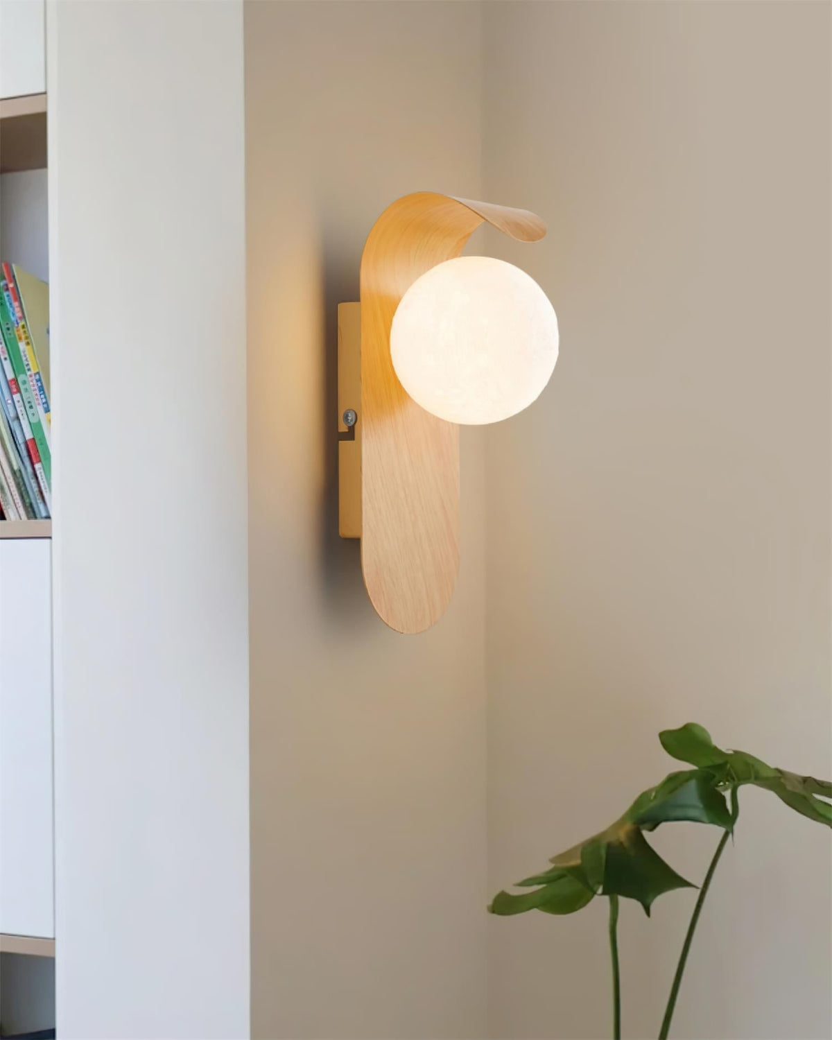 Contemporary Wood Opal Globe Wall Light 1-Light