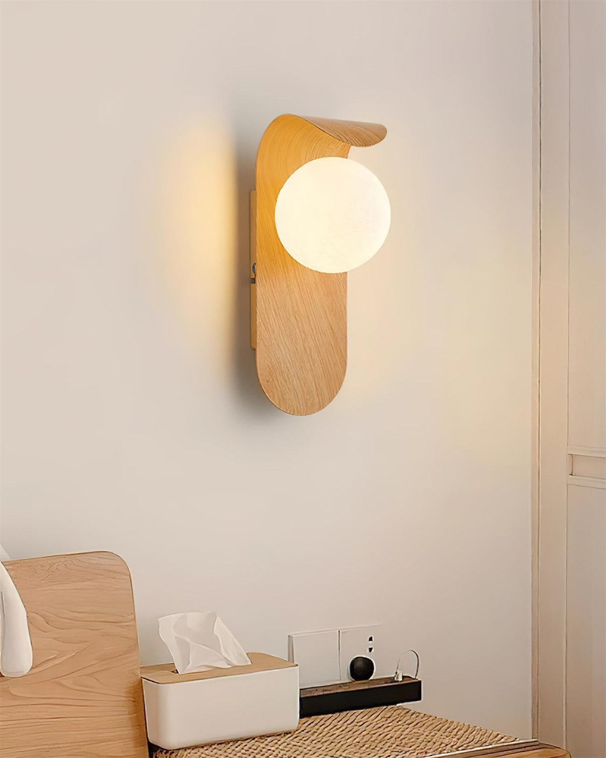 Contemporary Wood Opal Globe Wall Light 1-Light