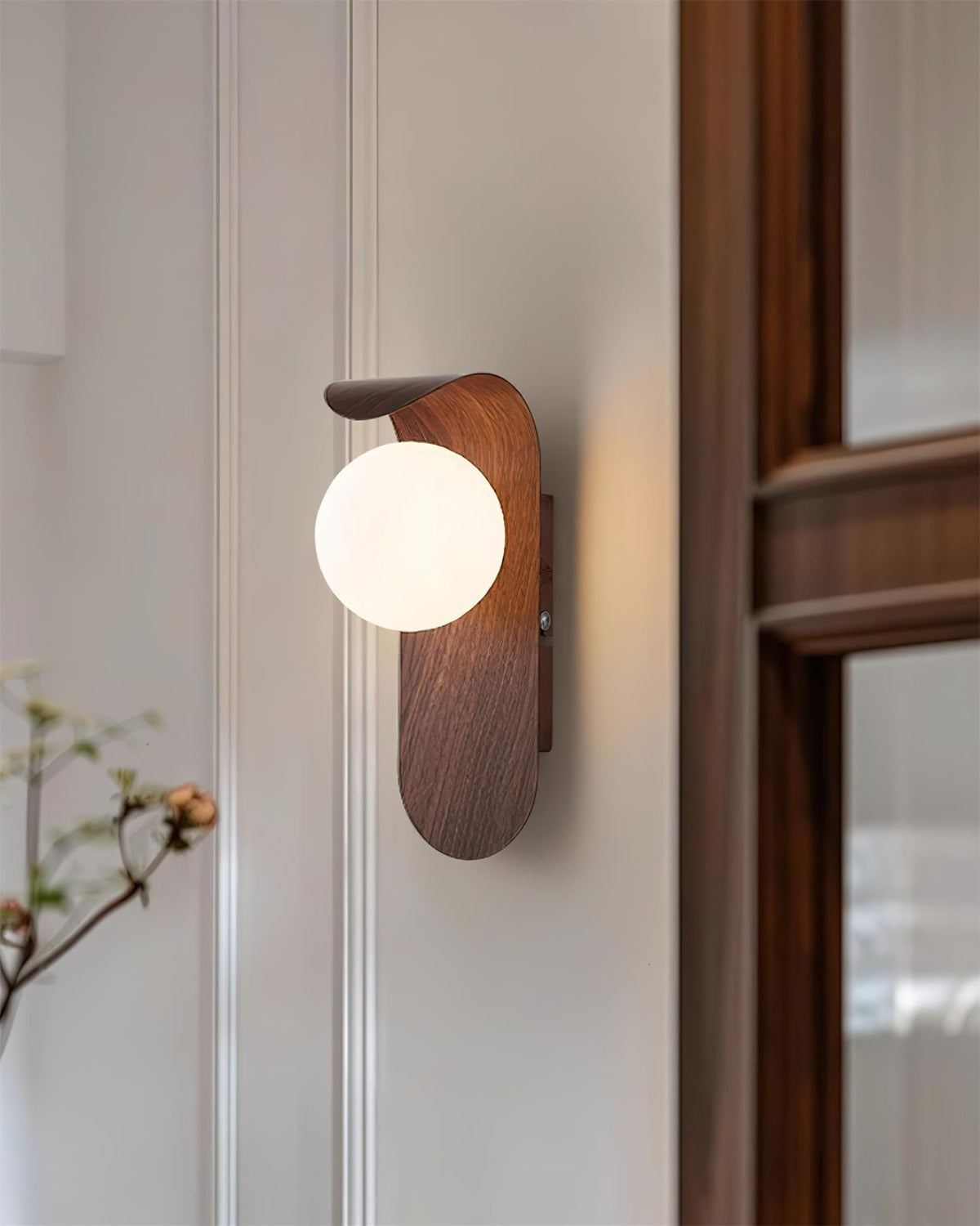 Contemporary Wood Opal Globe Wall Light 1-Light