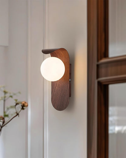 Contemporary Wood Opal Globe Wall Light 1-Light