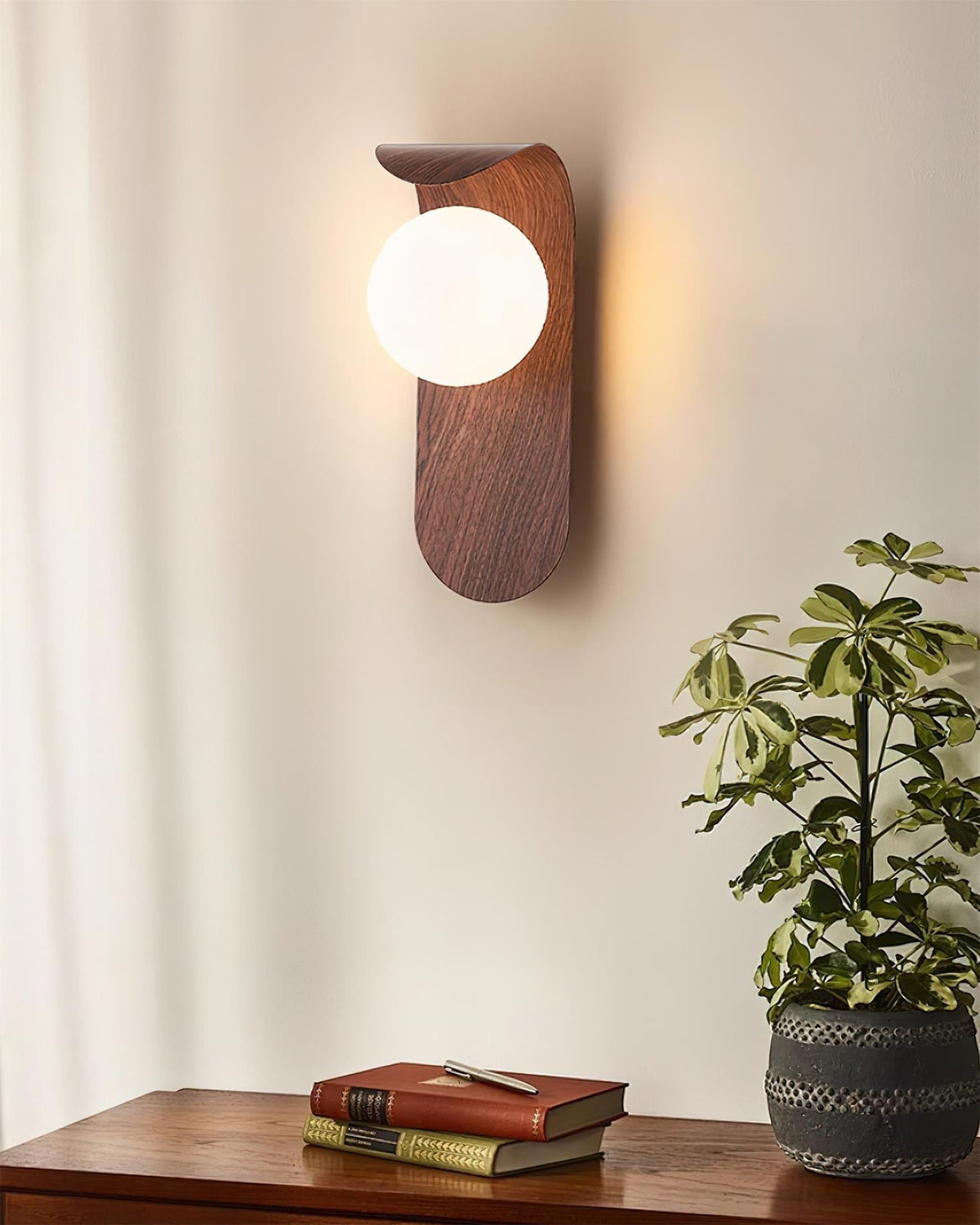 Contemporary Wood Opal Globe Wall Light 1-Light