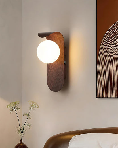 Contemporary Wood Opal Globe Wall Light 1-Light