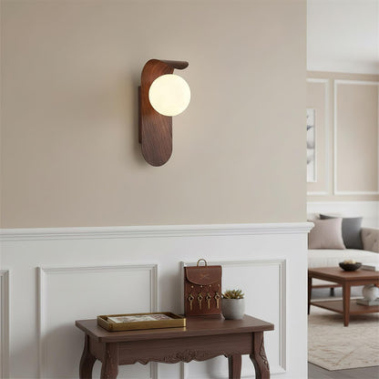 Contemporary Wood Opal Globe Wall Light 1-Light