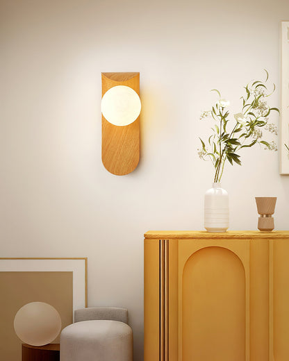 Contemporary Wood Opal Globe Wall Light 1-Light