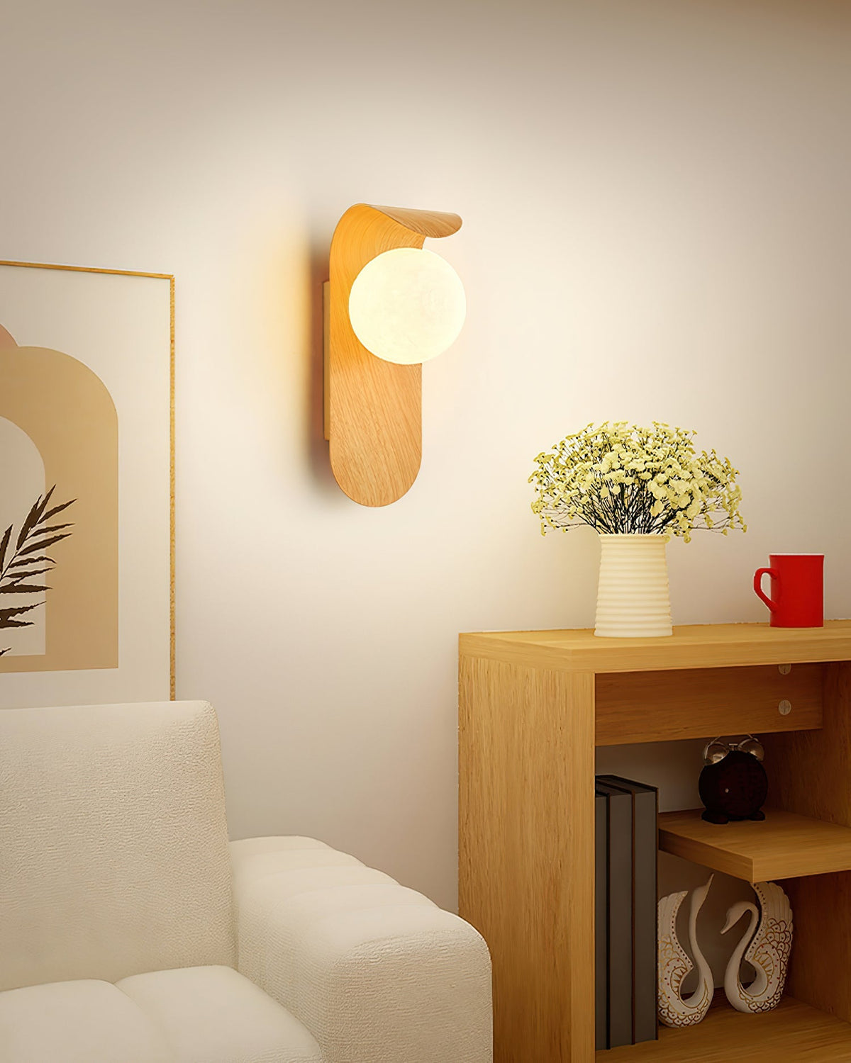 Contemporary Wood Opal Globe Wall Light 1-Light