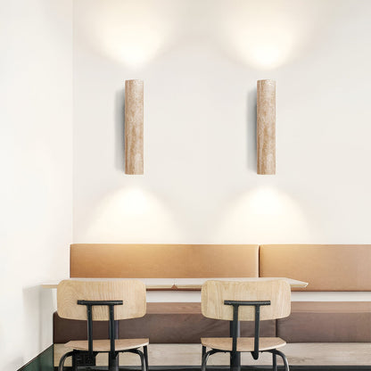 Japandi Travertine Wood Cylinder Wall Sconce LED 1-light