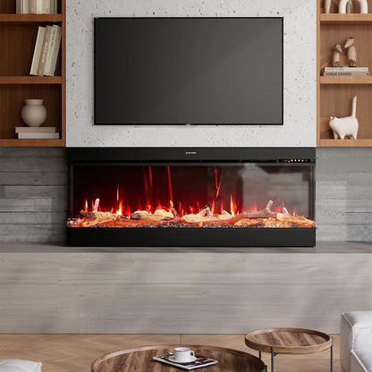 3-Sided Smart Electric Fireplace 50/60/70 Inch – WiFi App, Remote Control, Crackling Sound & 12 Flame Colours