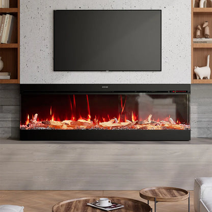 3-Sided Smart Electric Fireplace 50/60/70 Inch – WiFi App, Remote Control, Crackling Sound & 12 Flame Colours