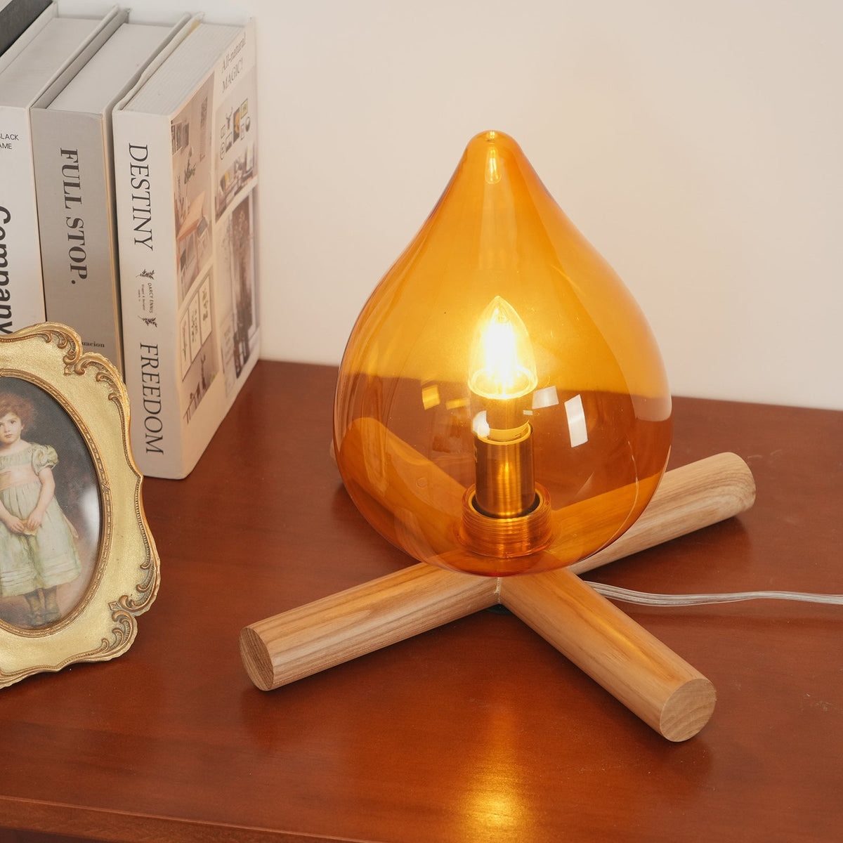 Contemporary Wood Wooden Cross Table Lamp 1-Light