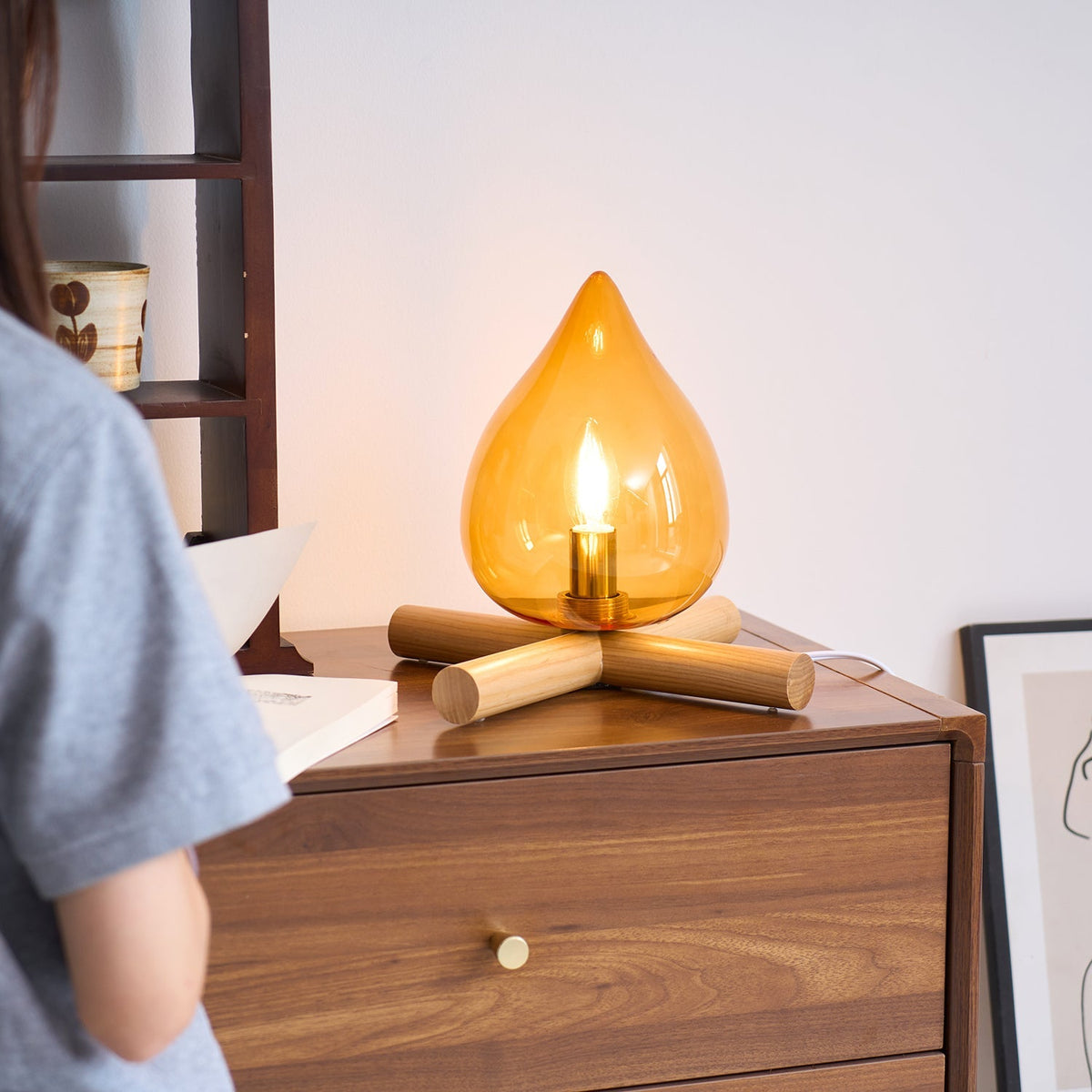 Contemporary Wood Wooden Cross Table Lamp 1-Light