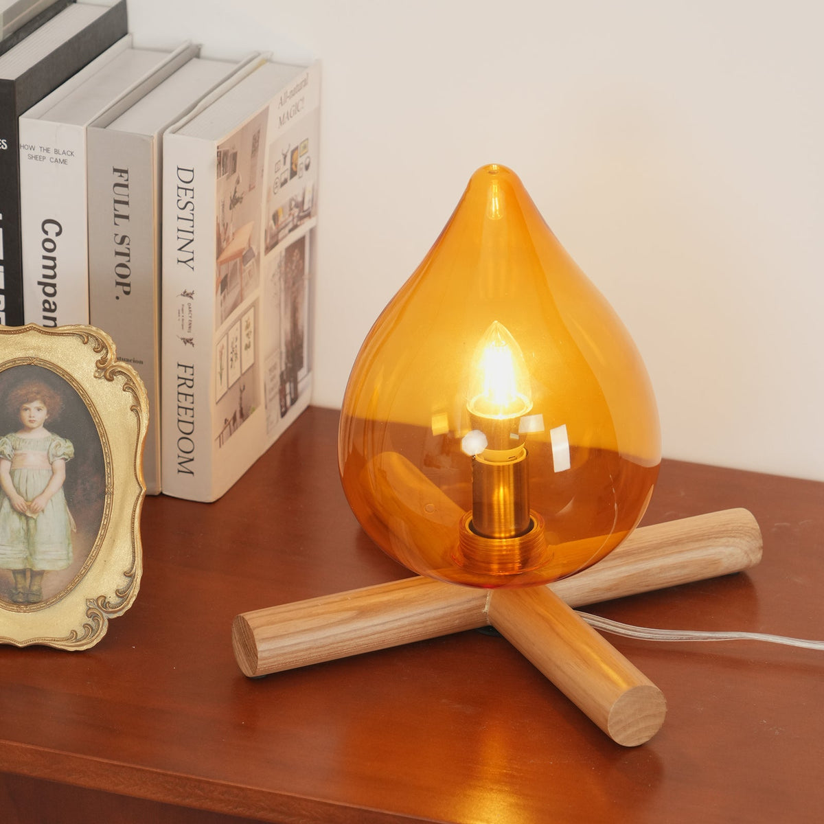 Contemporary Wood Wooden Cross Table Lamp 1-Light