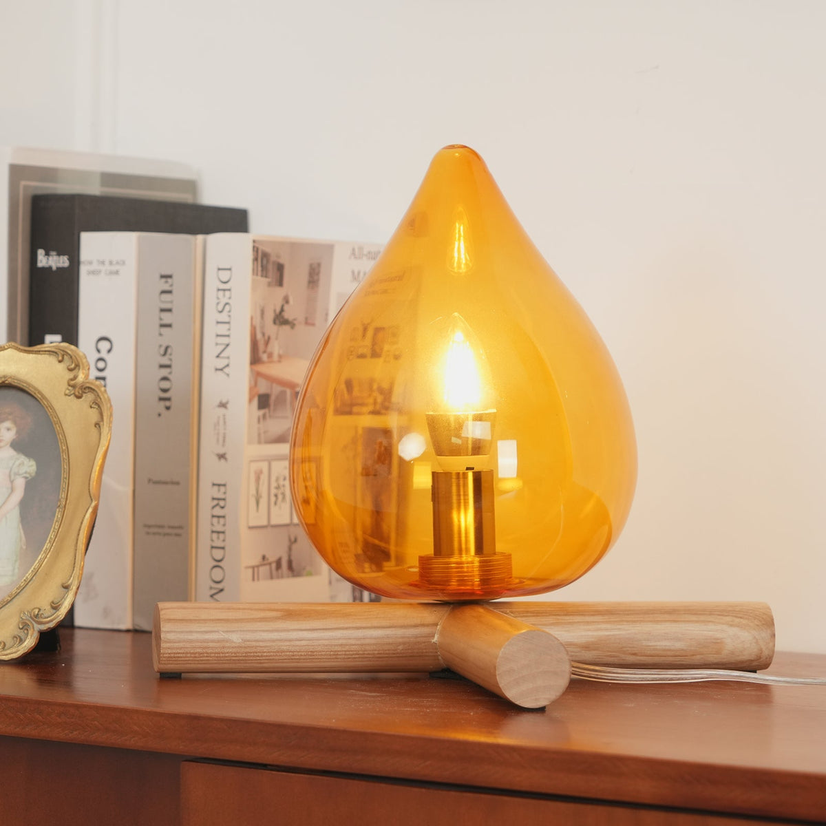 Contemporary Wood Wooden Cross Table Lamp 1-Light