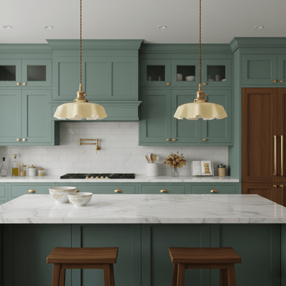 French-Inspired Ruffled Glass Brass Pendant Light 1-Light