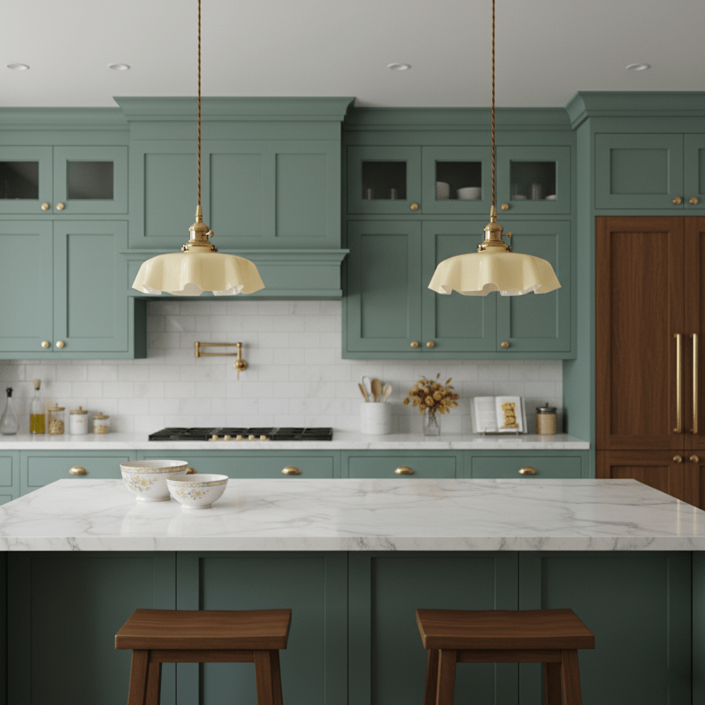 French-Inspired Ruffled Glass Brass Pendant Light 1-Light