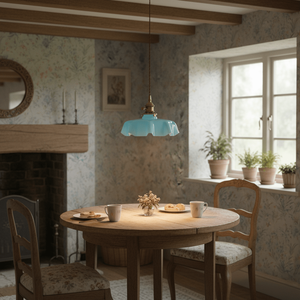 French-Inspired Ruffled Glass Brass Pendant Light 1-Light
