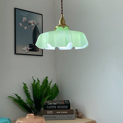 French-Inspired Ruffled Glass Brass Pendant Light 1-Light
