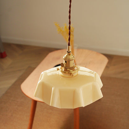 French-Inspired Ruffled Glass Brass Pendant Light 1-Light