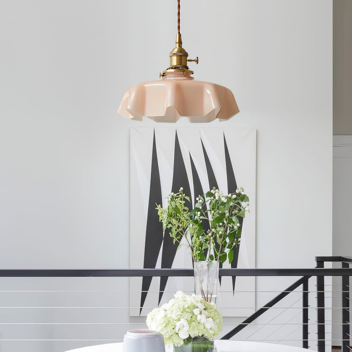 French-Inspired Ruffled Glass Brass Pendant Light 1-Light